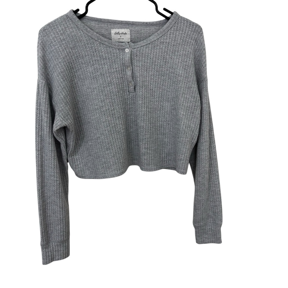 Gilly hicks heather Gray Ribbed Long-Sleeve Cropped long sleeve Top